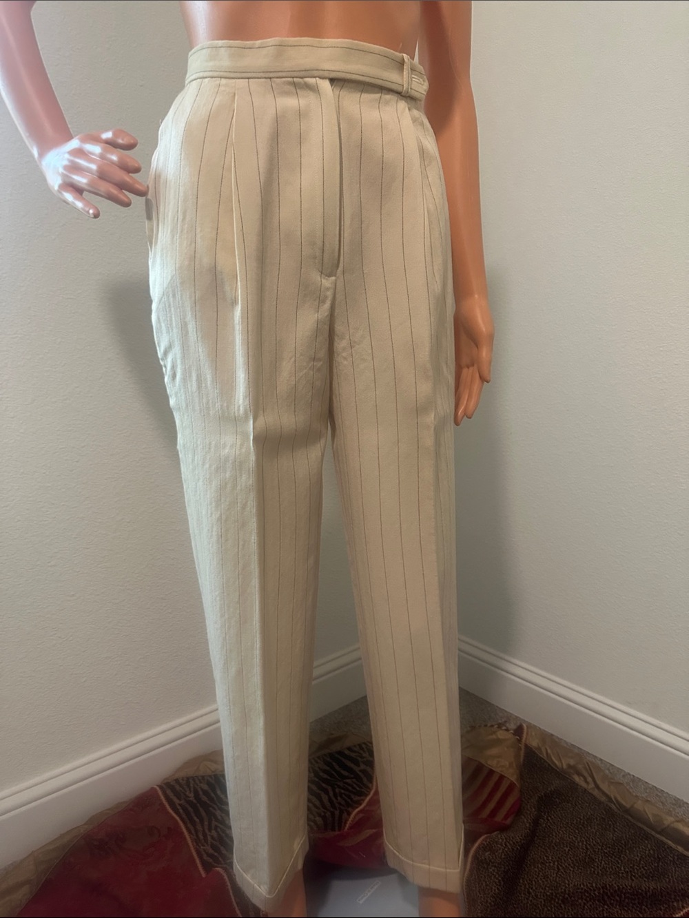 Ralph Lauren Cream Pinstripe High-Waist Trousers 2 petite